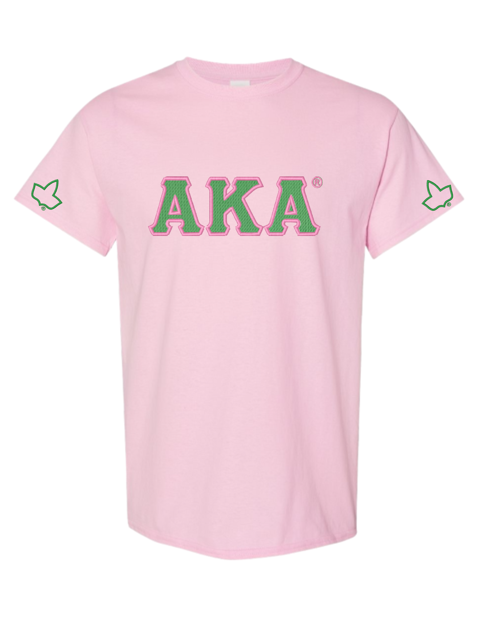 AKA Ivy Sleeve Embroidered T-Shirt | Pink & Green Sorority Tee | Summer Greek Apparel