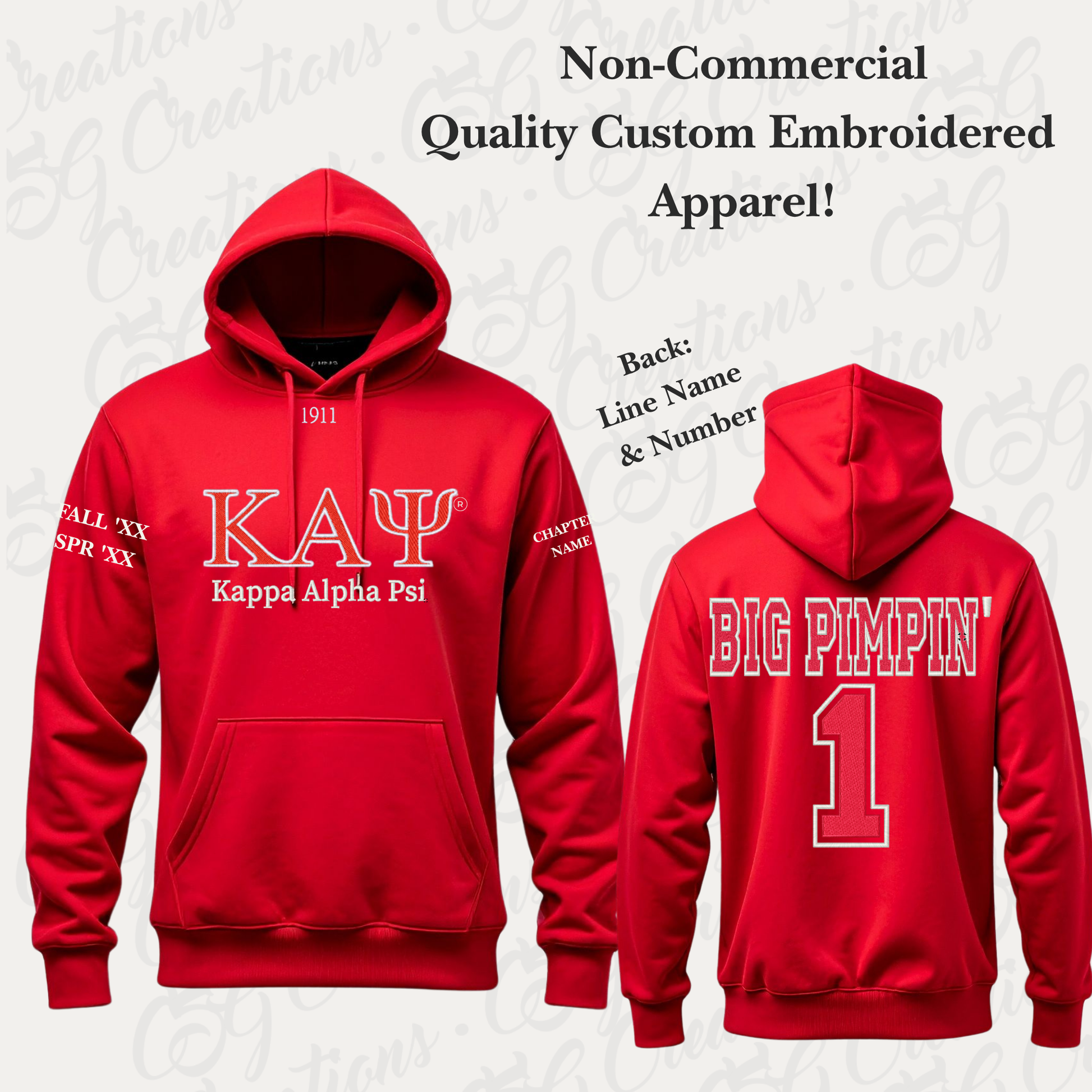 Custom Embroidered Fraternity Hoodie | Personalized Line Name & Number | CSG Creations