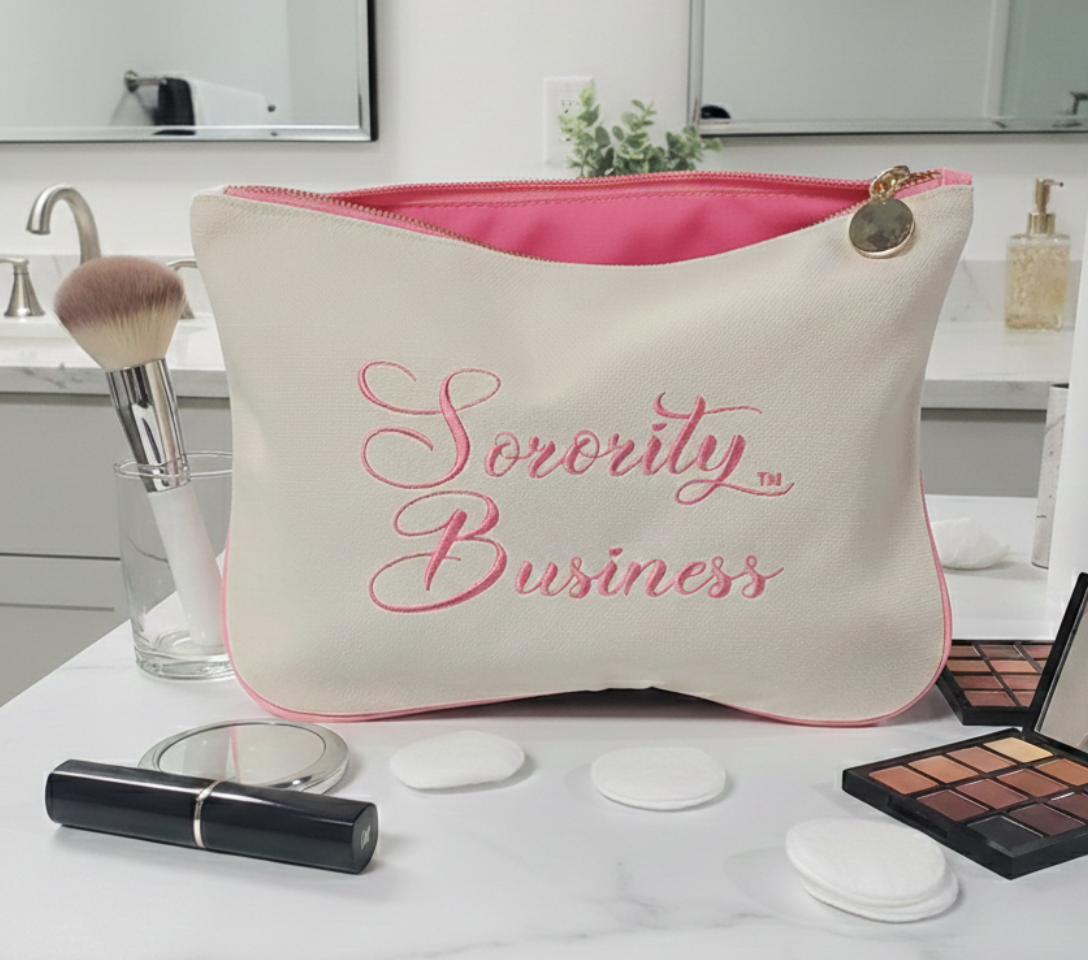 Sorority Business™ Cosmetic Pouch | Pink Lined Makeup & Travel Bag
