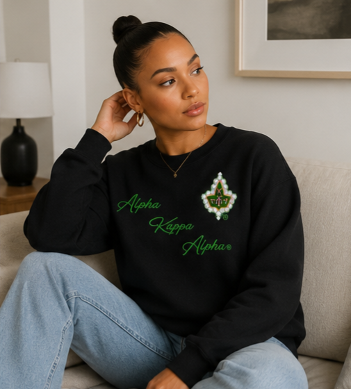 Alpha Kappa Alpha® Embroidered Script Crewneck Sweatshirt | CSG Greek Boutique