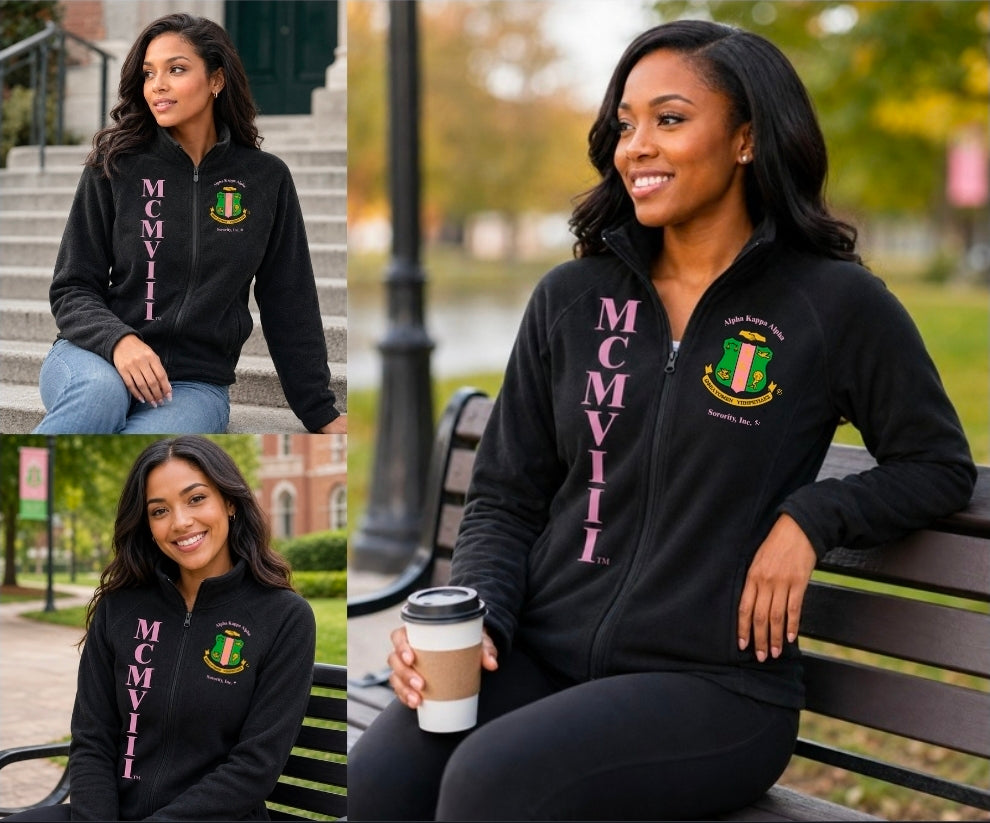 AKA® MCMVIII Crest Lightweight Fleece Jacket | CSG Greek Boutique