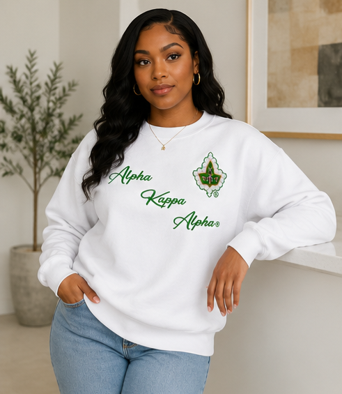 Alpha Kappa Alpha® Embroidered Script Crewneck Sweatshirt | CSG Greek Boutique