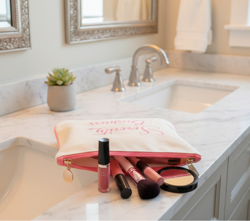 Sorority Business™ Cosmetic Pouch | Pink Lined Makeup & Travel Bag