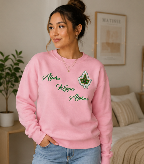 Alpha Kappa Alpha® Embroidered Script Crewneck Sweatshirt | CSG Greek Boutique