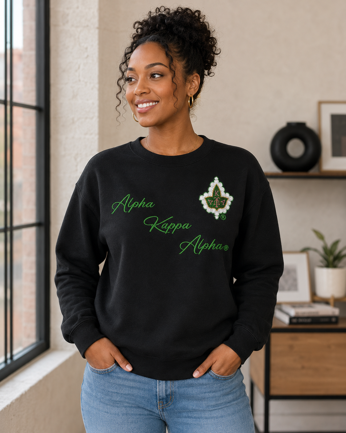Alpha Kappa Alpha® Embroidered Script Crewneck Sweatshirt | CSG Greek Boutique