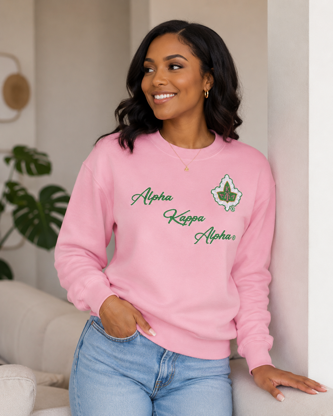 Alpha Kappa Alpha® Embroidered Script Crewneck Sweatshirt | CSG Greek Boutique
