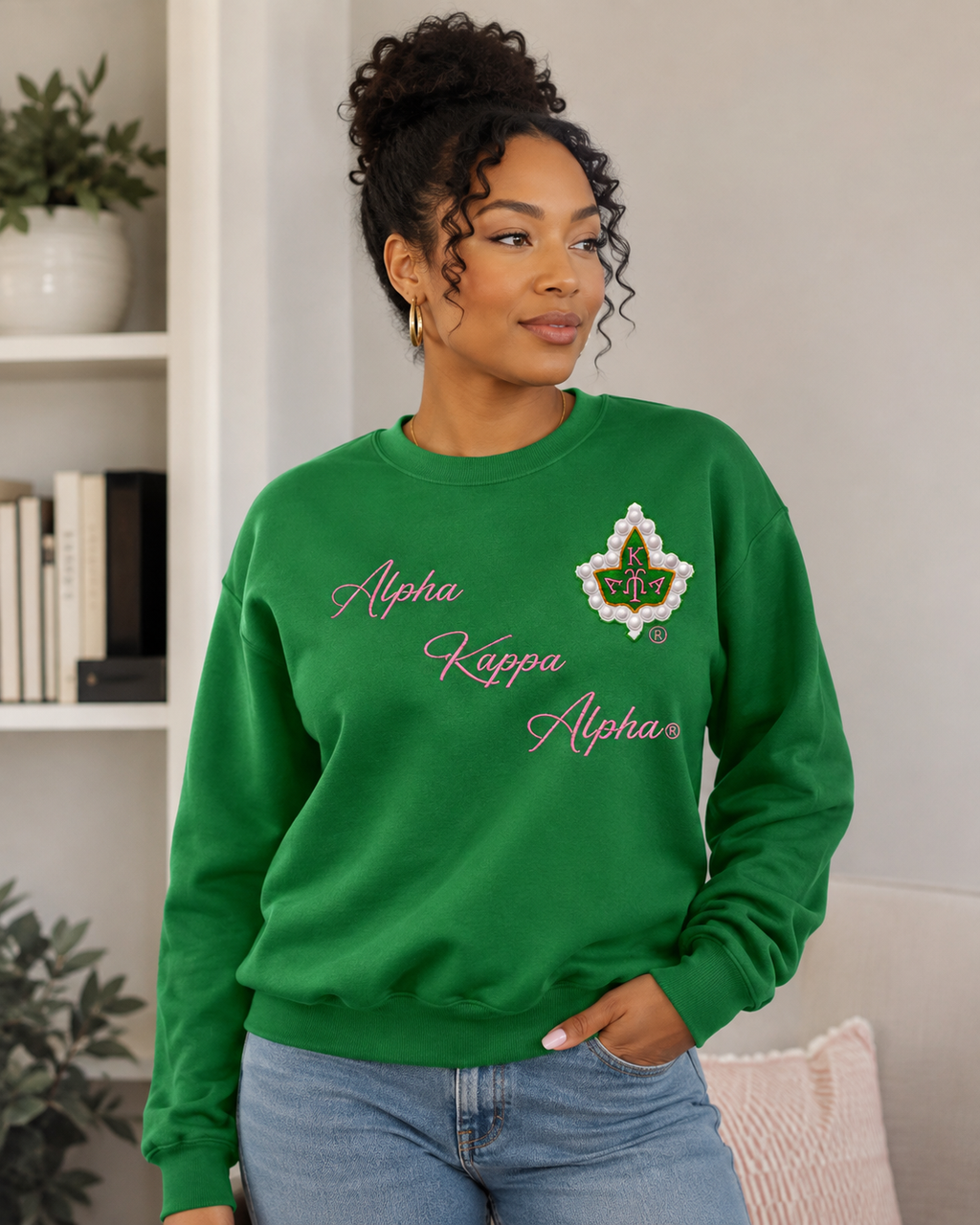 Alpha Kappa Alpha® Embroidered Script Crewneck Sweatshirt | CSG Greek Boutique