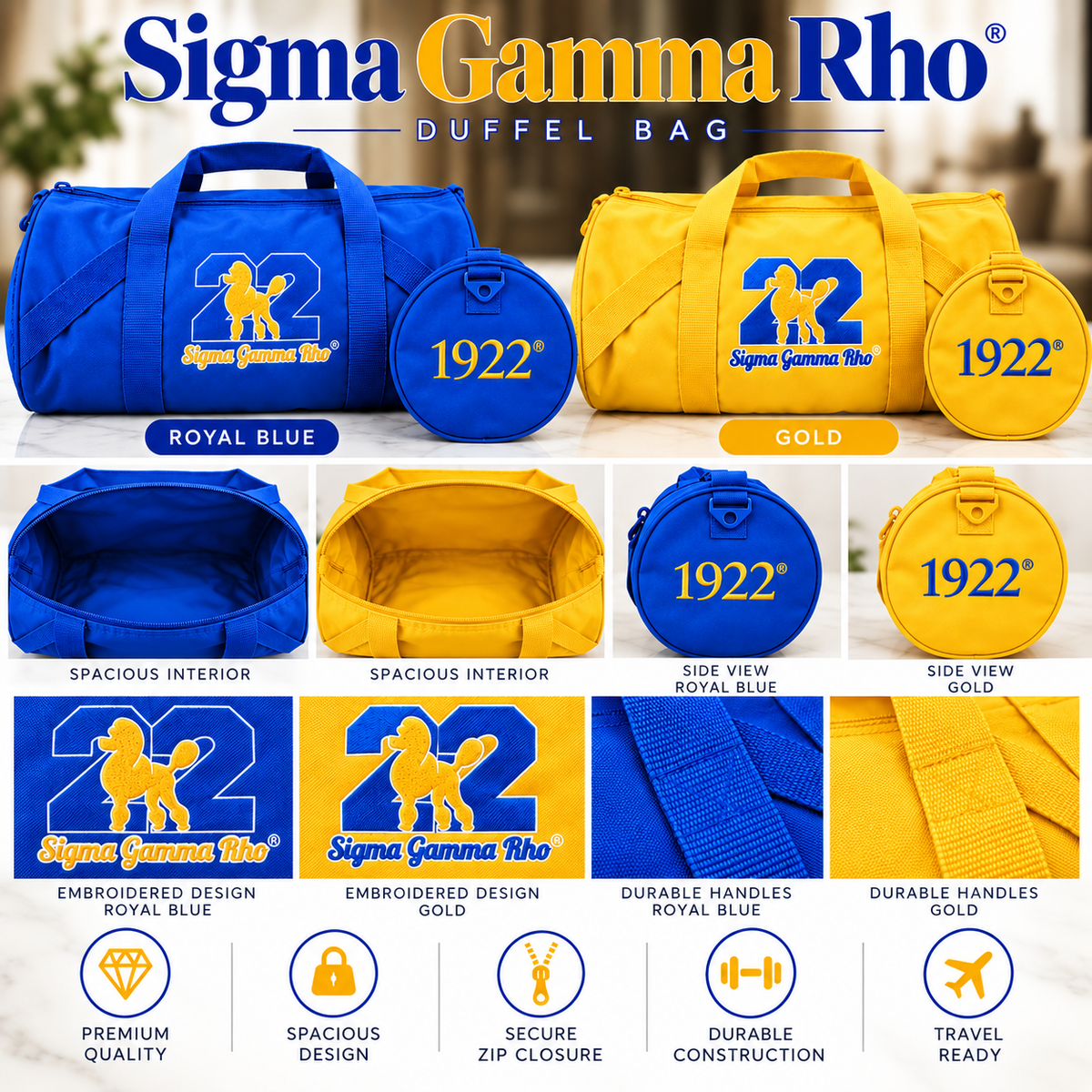 Rhoyal Blue and Gold Duffel | CSG Greek Boutique