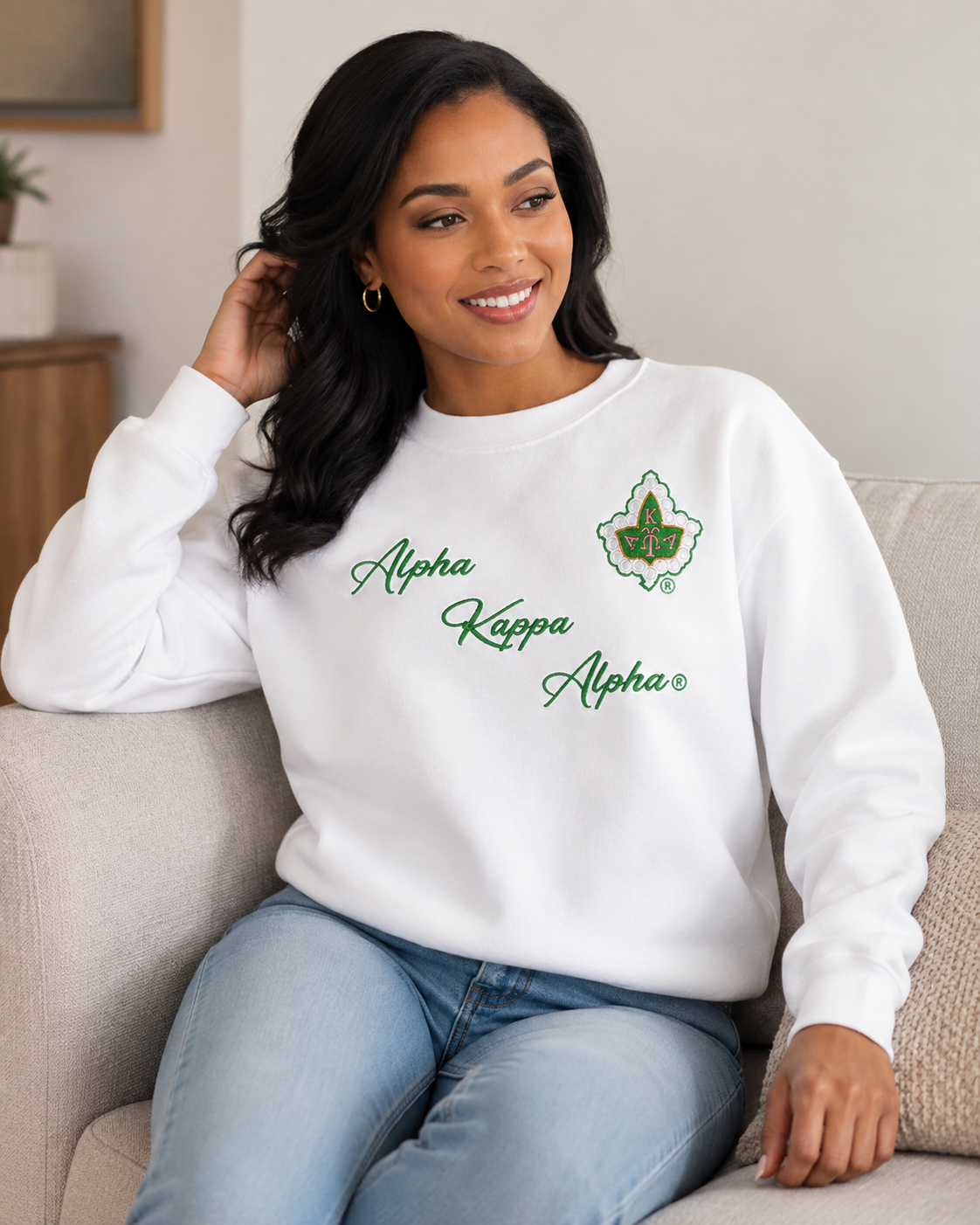 Alpha Kappa Alpha® Embroidered Script Crewneck Sweatshirt | CSG Greek Boutique
