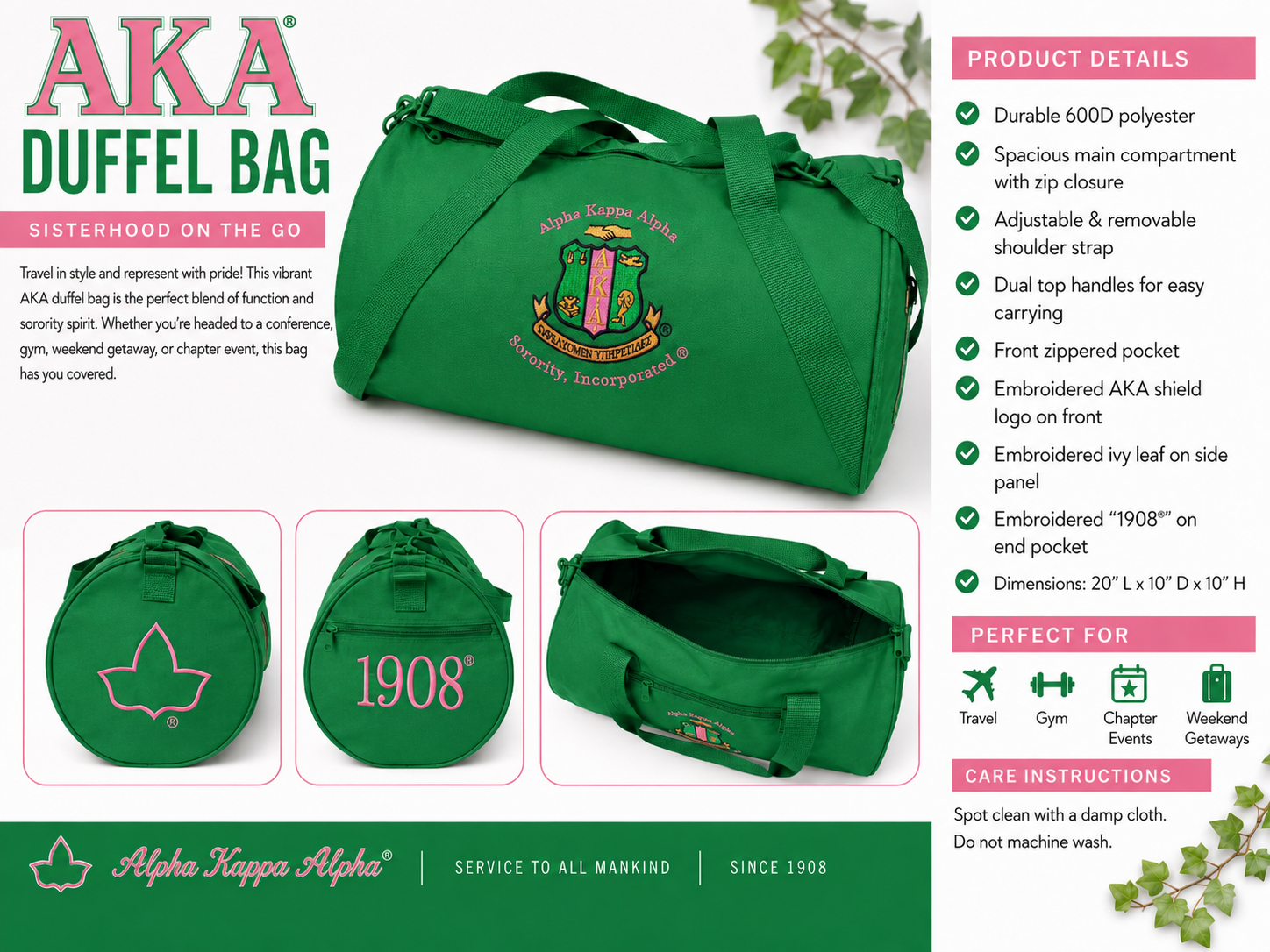 AKA® Embroidered Duffel Bag | CSG Greek Creations