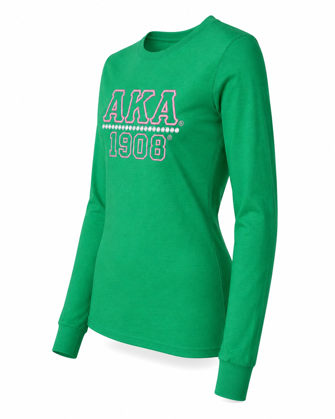 AKA® 1908® 20 Pearl Embroidered Women’s Long Sleeve Tee – Kelly Green