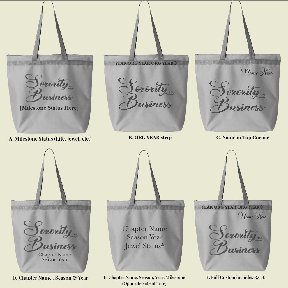 Sorority Business™   Embroidered Zip Tote Bag | CSG Greek Creations